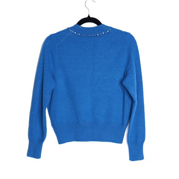 KATE SPADE NWT Bow Embellished V Neck Sweater Bright Cerulean Women's S - Picture 2 of 9